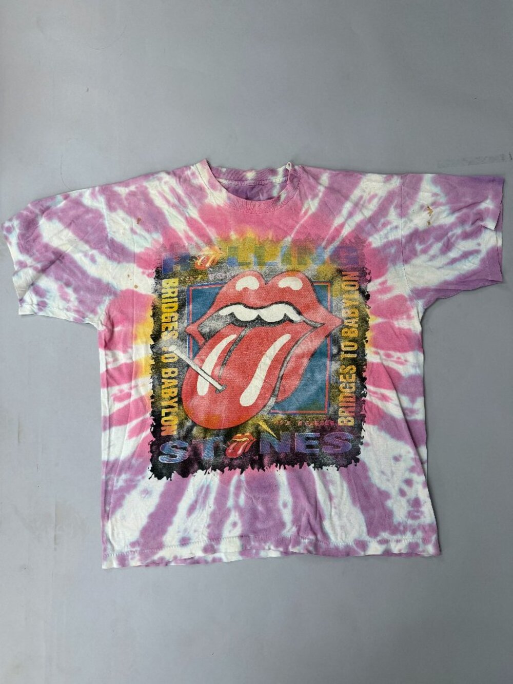 Vintage 1997 Rolling Stones Bridges to Babylon Tour Tie Dye T Shirt XL 90s Rock